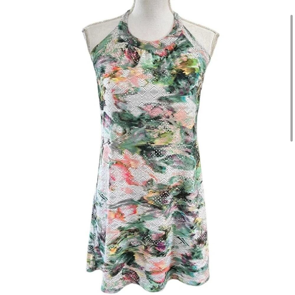prAna Cantine Halter Neck Dress White watercolor print